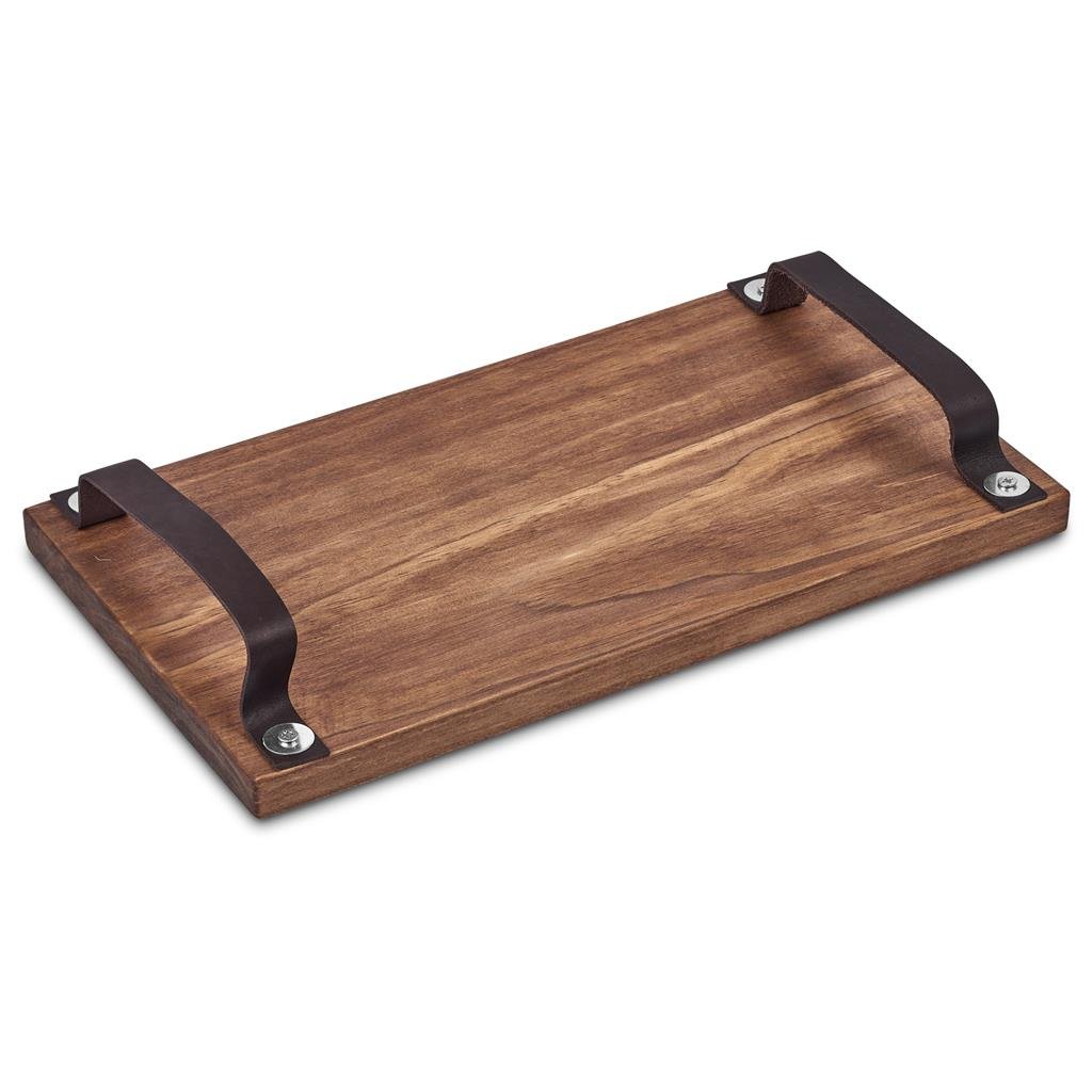 Burnt-Orange Large Farm Style Wooden Tray with Leather Straps